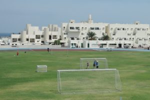 Ball catching system on sports facility at Club La Santa