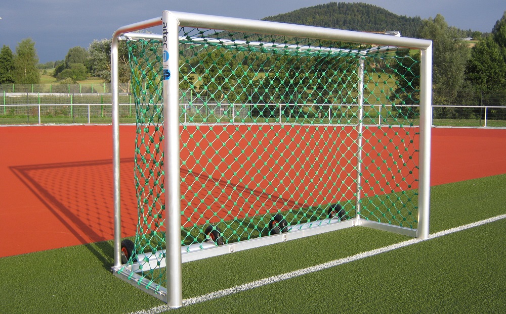 Mobile soccer field goals with anti-tilt device