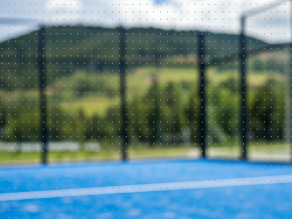 Für Menschen fast unsichtbarer Vogelschutz am Padel Court - im Glas integriert
