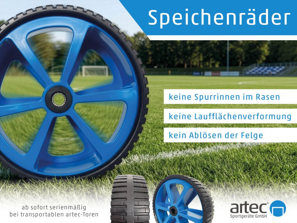 Fußballtor Räder als pannensicheres Speichenrad bei artec Sportgeräte